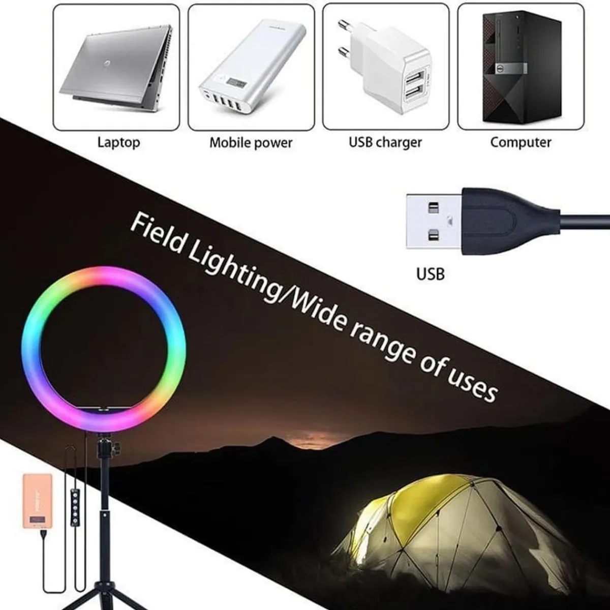 New Aro de luz 26 cm Led 9 colores con trípode 210 cm Figuras De Acción