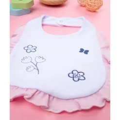 Outlet Babero para Niña Blanco y Rosa con Volantes Recién Nacido·Ropa Y Accesorios|Ropa Y Accesorios·Baberos