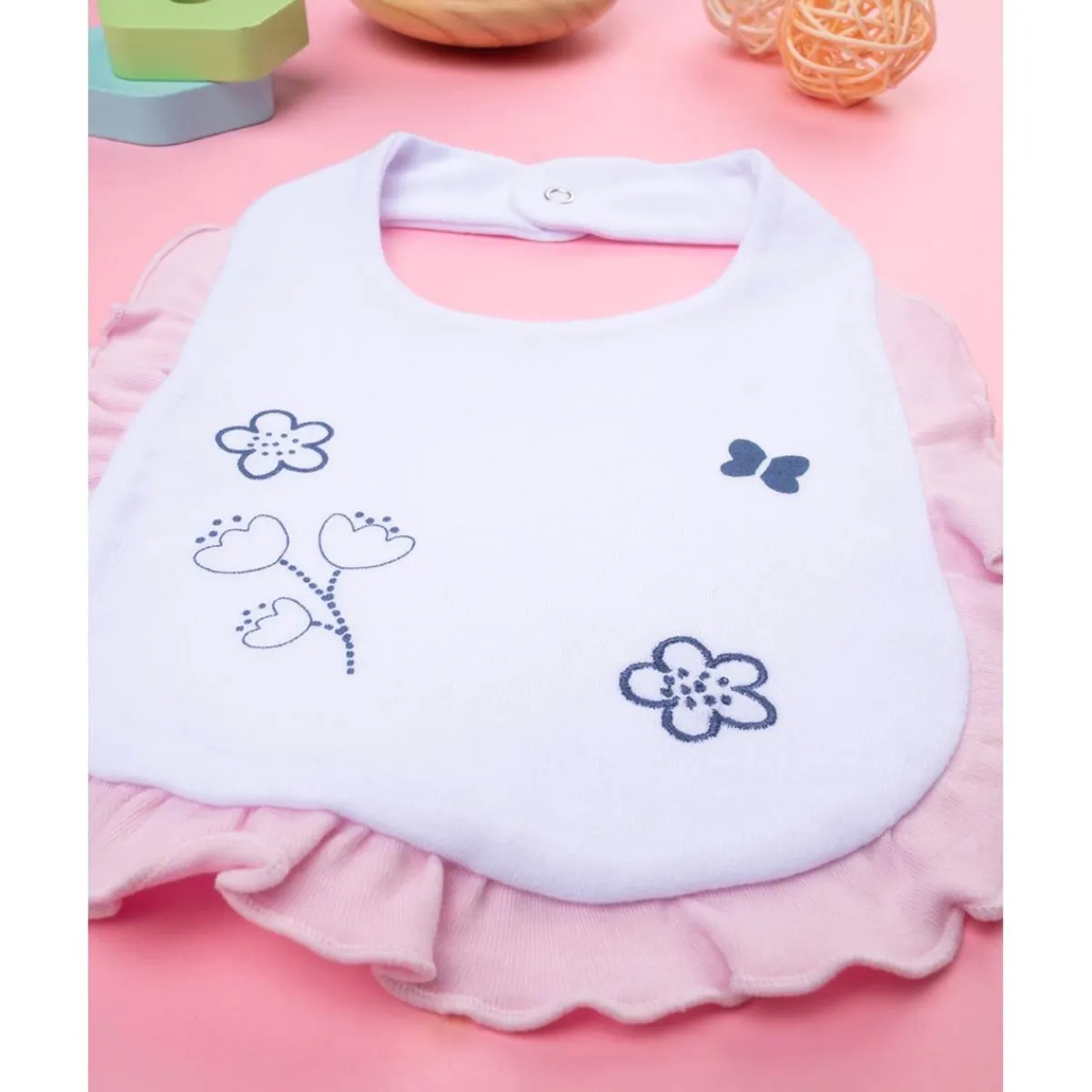 Outlet Babero para Niña Blanco y Rosa con Volantes Recién Nacido·Ropa Y Accesorios|Ropa Y Accesorios·Baberos