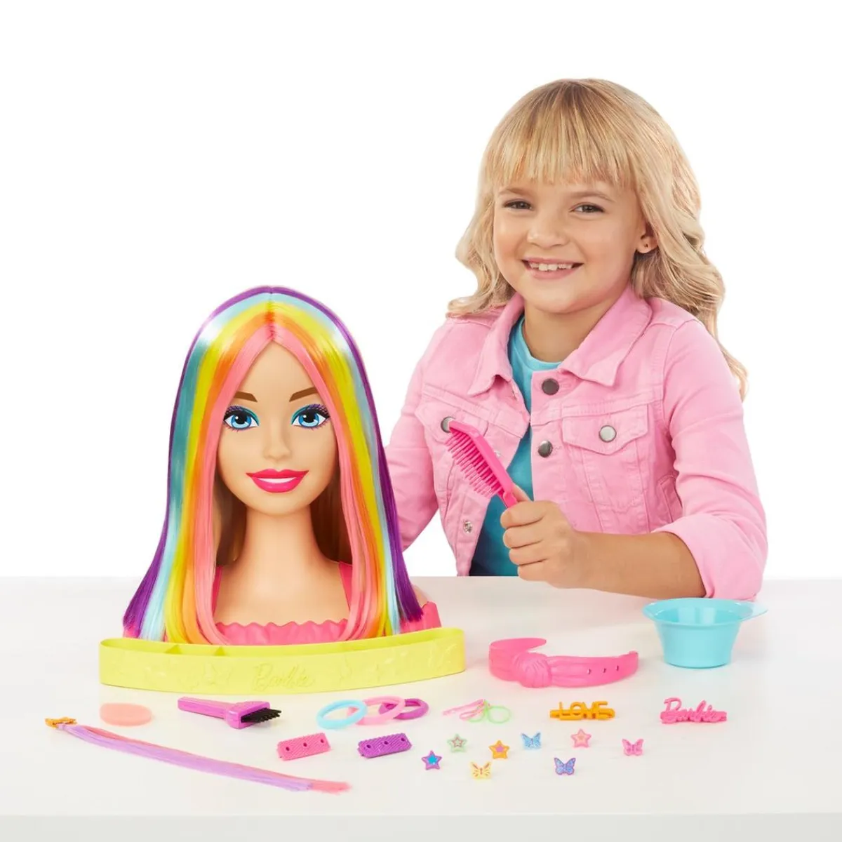 Barbie - Busto de Barbie con pelo largo y accesorios para jugar a peluquería ㅤ*MATTEL Hot
