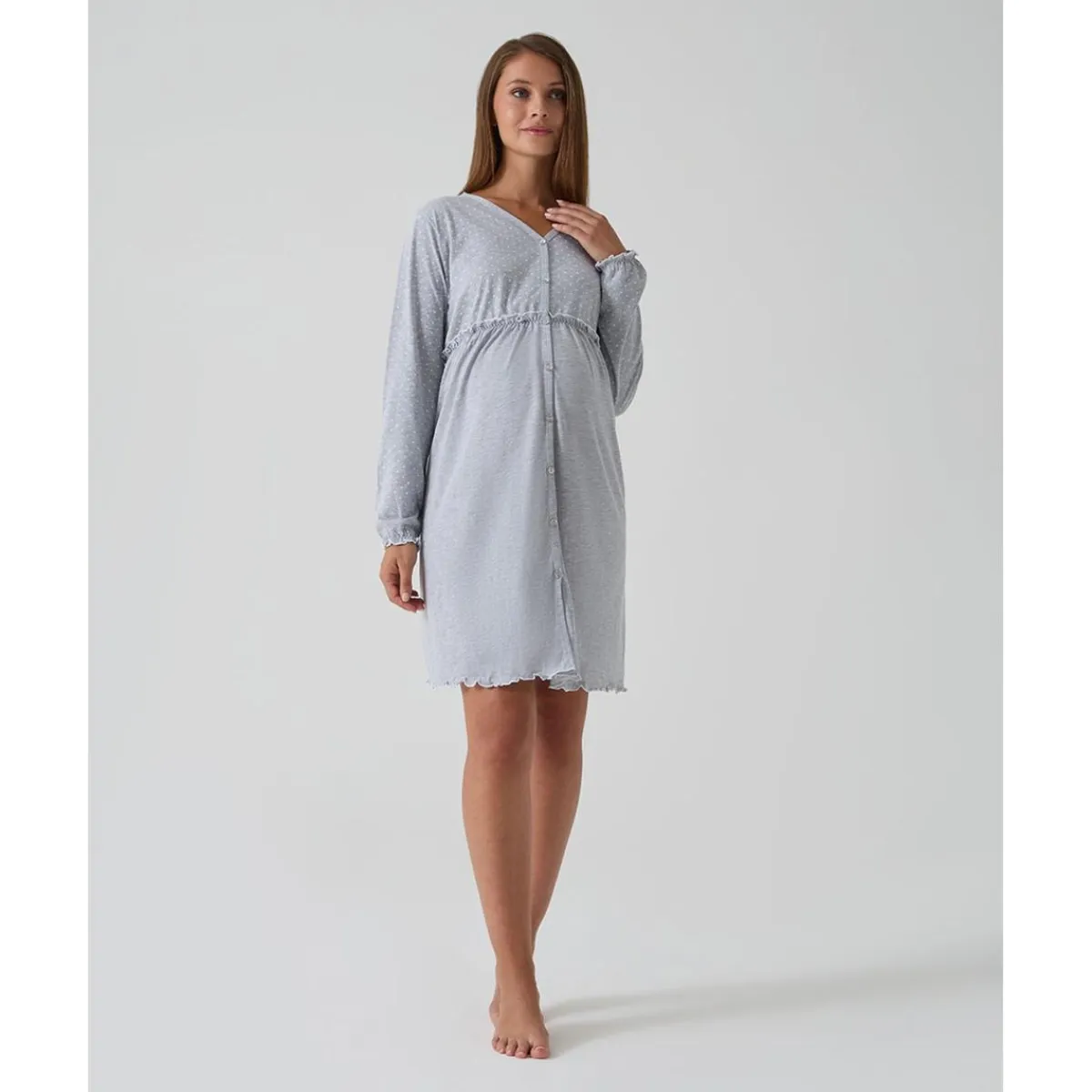 Clearance Camisa de noche premamá gris con lunares y volantes Premamá·Íntimo Y Noche|Íntimo Y Noche·Pijamas Y Camisones