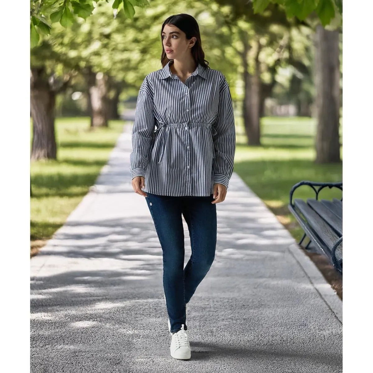 Camisa premamá de popelina a rayas azules y blancas*Prenatal Hot