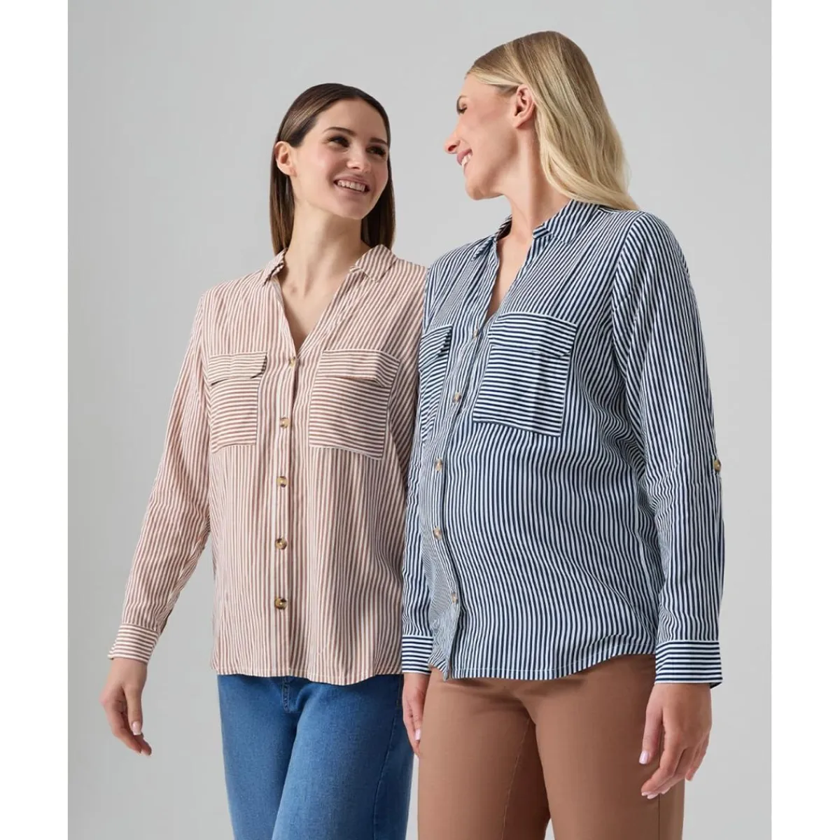 Camisa premamá rayas blancas y azules con bolsillos*Prenatal Sale
