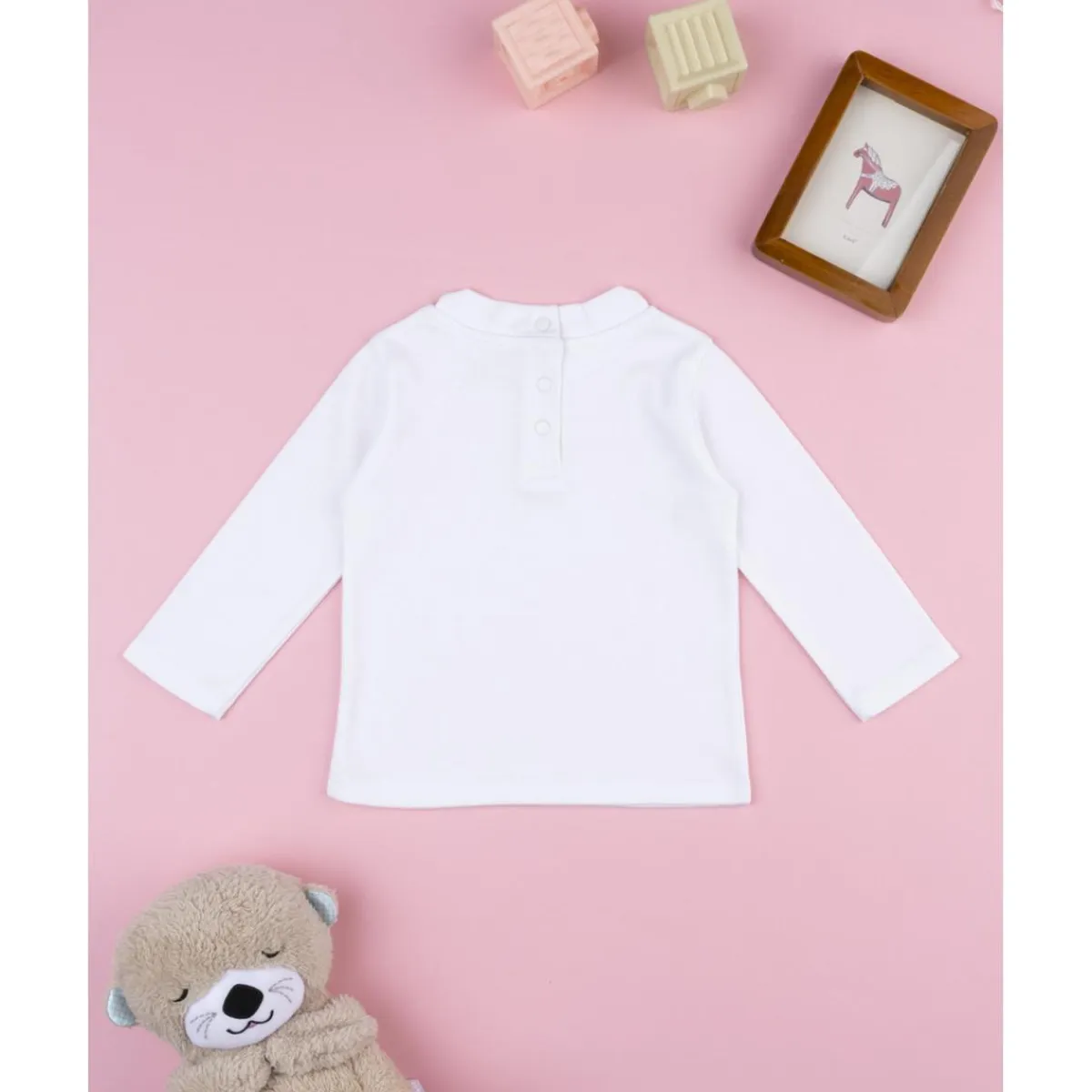 Camiseta cuello alto niña blanca con osito*Prenatal Hot