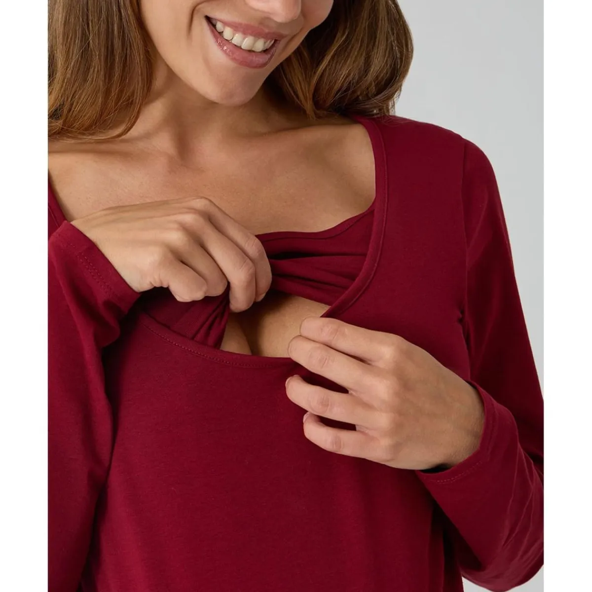 New Camiseta de lactancia roja de manga larga en punto elástico Premamá·Moda|Moda·Camisetas