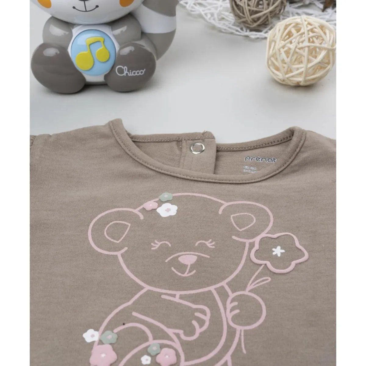Camiseta marrón de manga larga para niña con estampado "Cute Bear"*Prenatal
