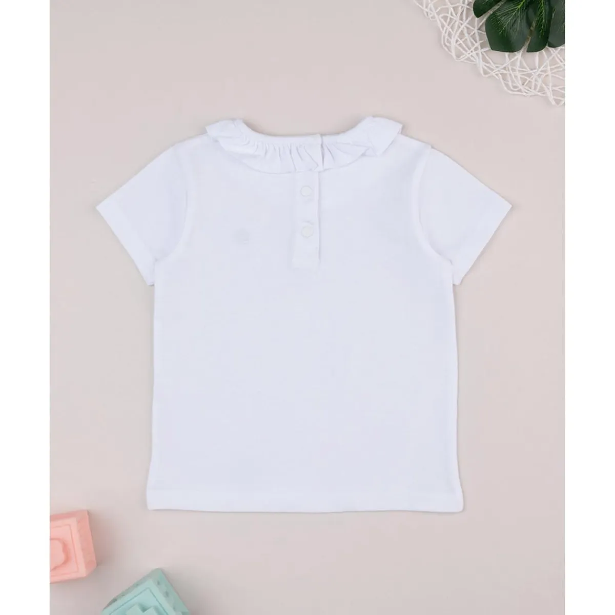 Sale Camiseta Niña Blanca con Detalle de Margarita y Cuello Colgante Bebé Niña 3-36 Meses·Camisas Y Camisetas|Niña·Bebé Niña 3-36 Meses