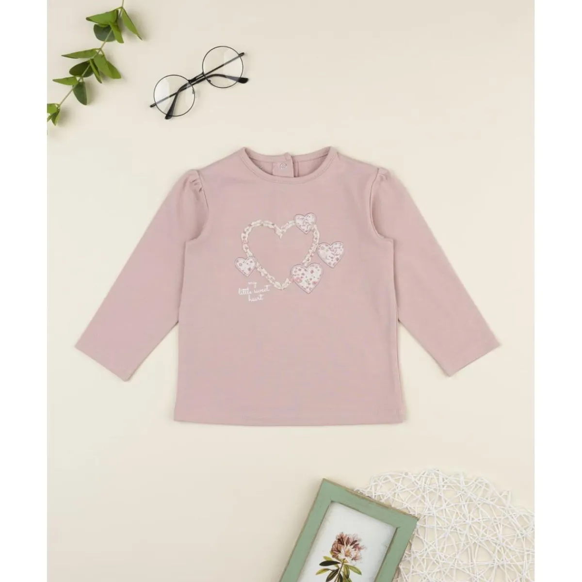Outlet Camiseta niña rosa patch corazones Niña·Bebé Niña 3-36 Meses|Bebé Niña 3-36 Meses·Camisas Y Camisetas