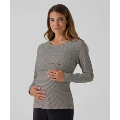 Online Camiseta premamá de lactancia negro y beige a rayas Premamá·Moda|Moda·Camisetas