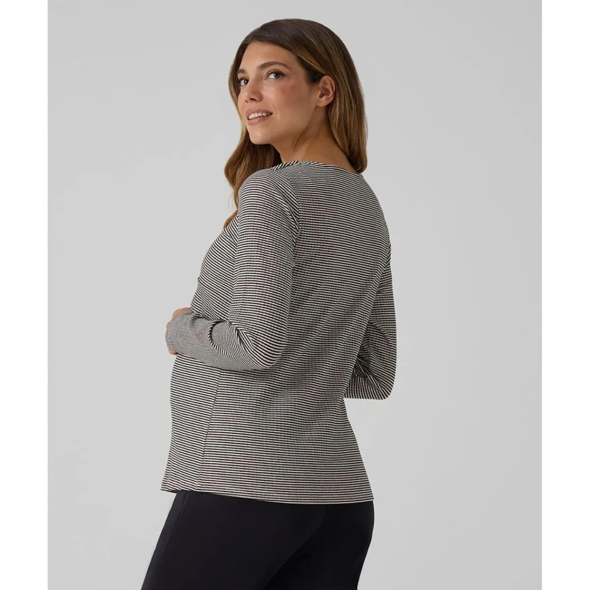 Online Camiseta premamá de lactancia negro y beige a rayas Premamá·Moda|Moda·Camisetas