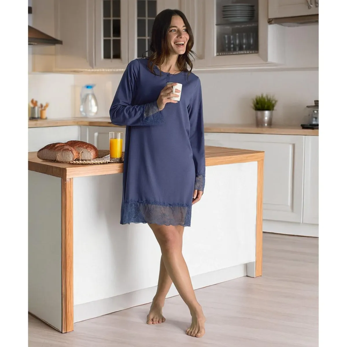 Best Camisón de maternidad para lactancia azul con encaje Premamá·Íntimo Y Noche|Íntimo Y Noche·Pijamas Y Camisones