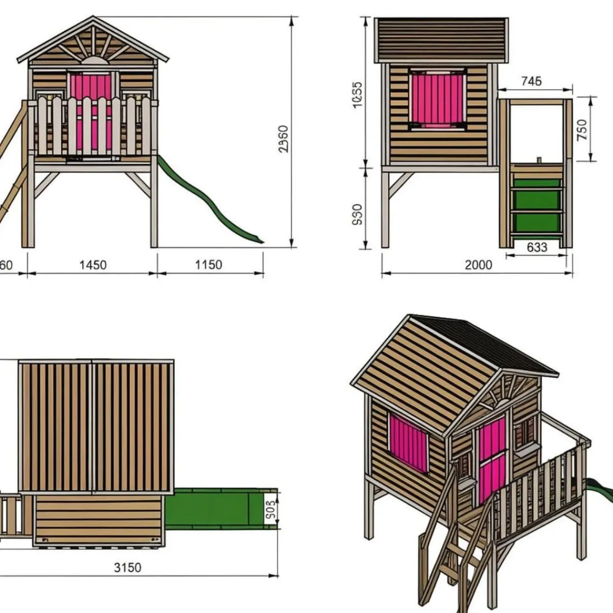 Casita Visby elevada 90 cm Rosa*MASGAMES New
