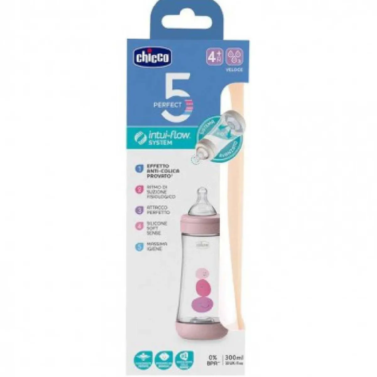- Biberón de flujo rápido 300 ml rosa*CHICCO Outlet