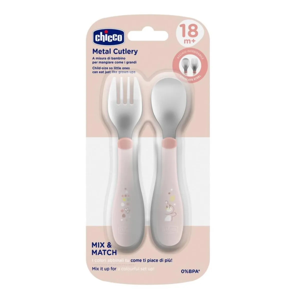 - Set de Cubiertos Acero Inoxidable 18M - Rosa*CHICCO Clearance