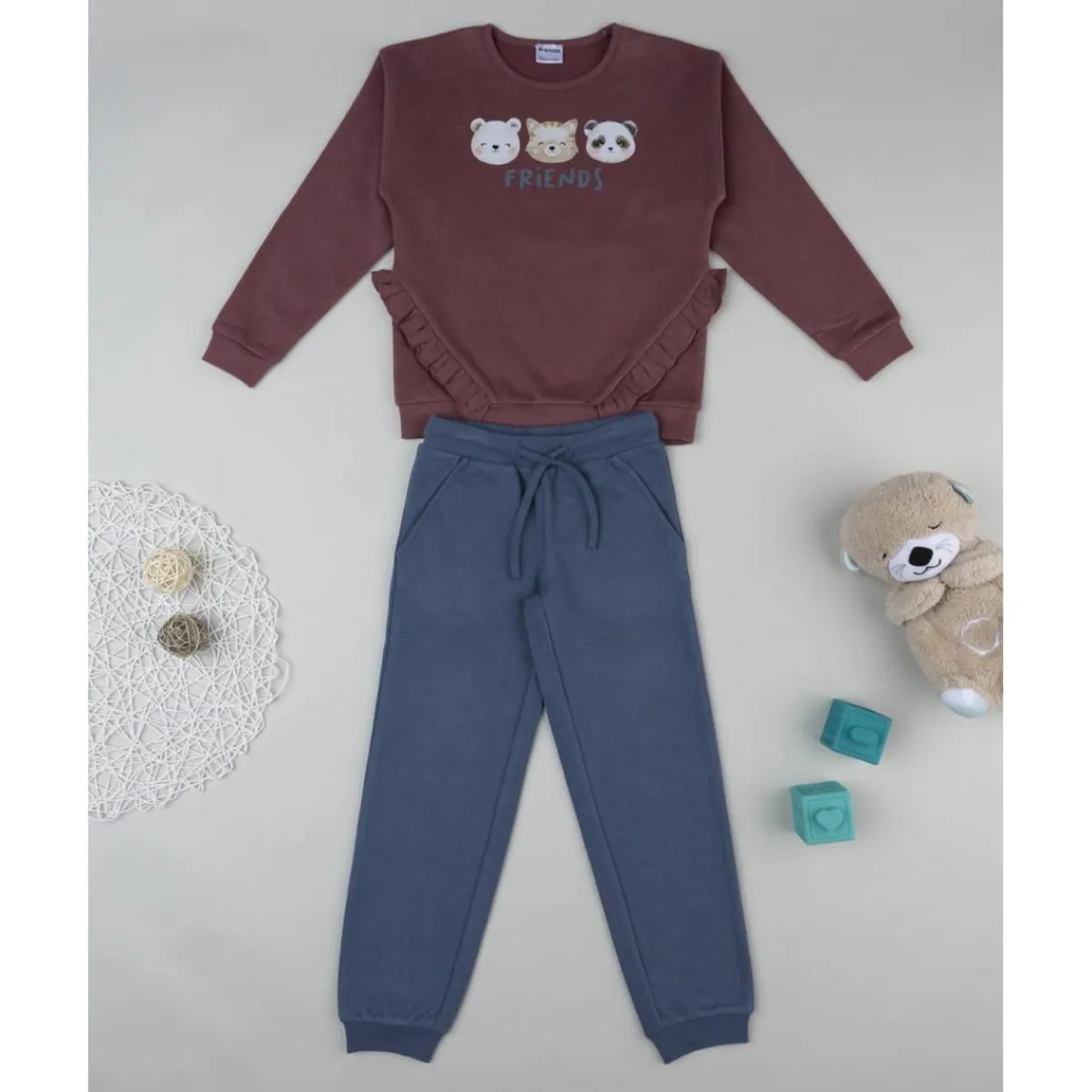 Discount Conjunto niña sudadera burdeos + pantalón azul con volante Niña·Niña 2-10 Años|Niña 2-10 Años·Vestidos, Conjuntos Y Deporte