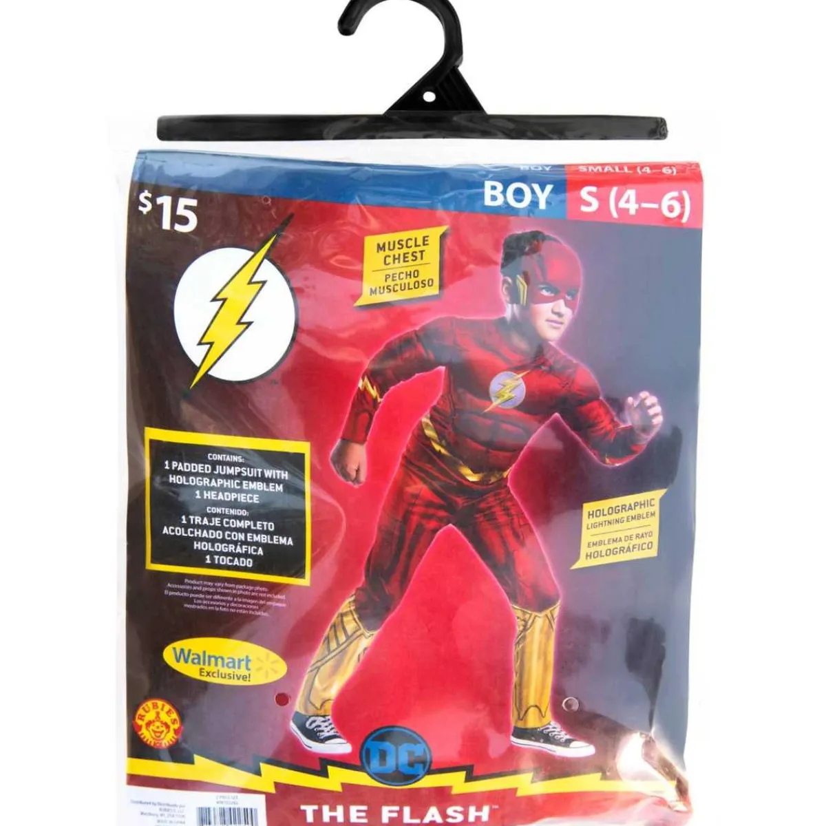 DC Cómics - Disfraz Flash clásico con pecho musculoso y máscara para Halloween y Carnaval ㅤ*RUBIE'S Online