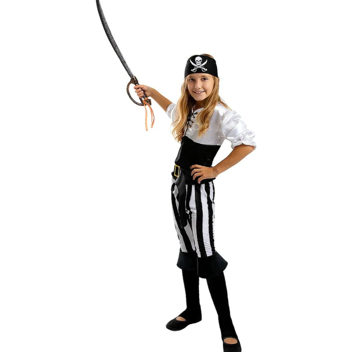 Disfraz de pirata a rayas para niña- Colección blanca y negra 7-9 años*Funidelia Online