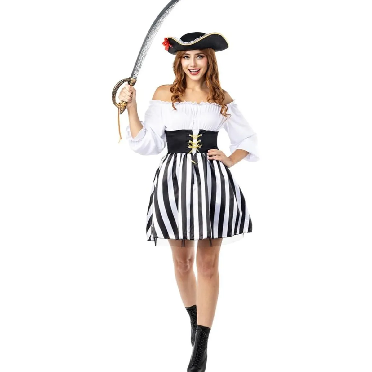 Disfraz de Pirata a rayas para mujer - Colección blanco y negro - Talla XS*Funidelia