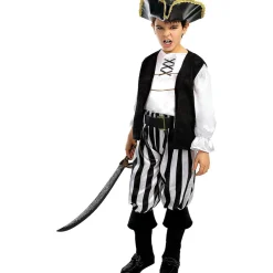 Disfraz de pirata a rayas para niño- Colección blanca y negra 7-9 años*Funidelia