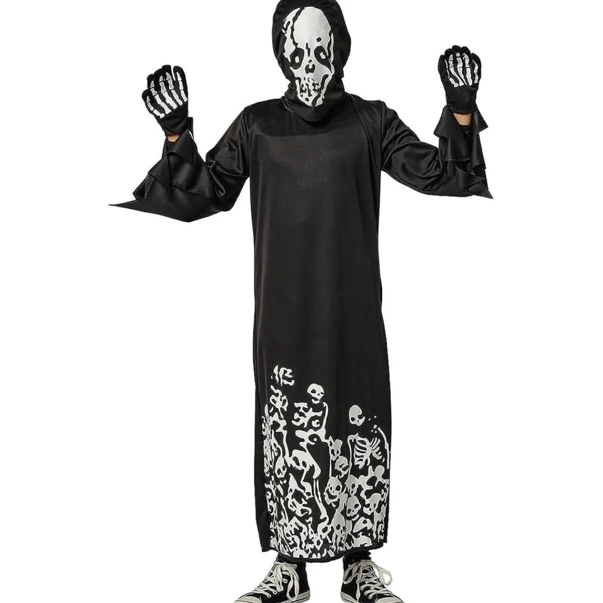 Outlet Disfraz Esqueleto Siniestro con capucha y guantes para Halloween, Carnaval y Fiestas Disfraces|Halloween