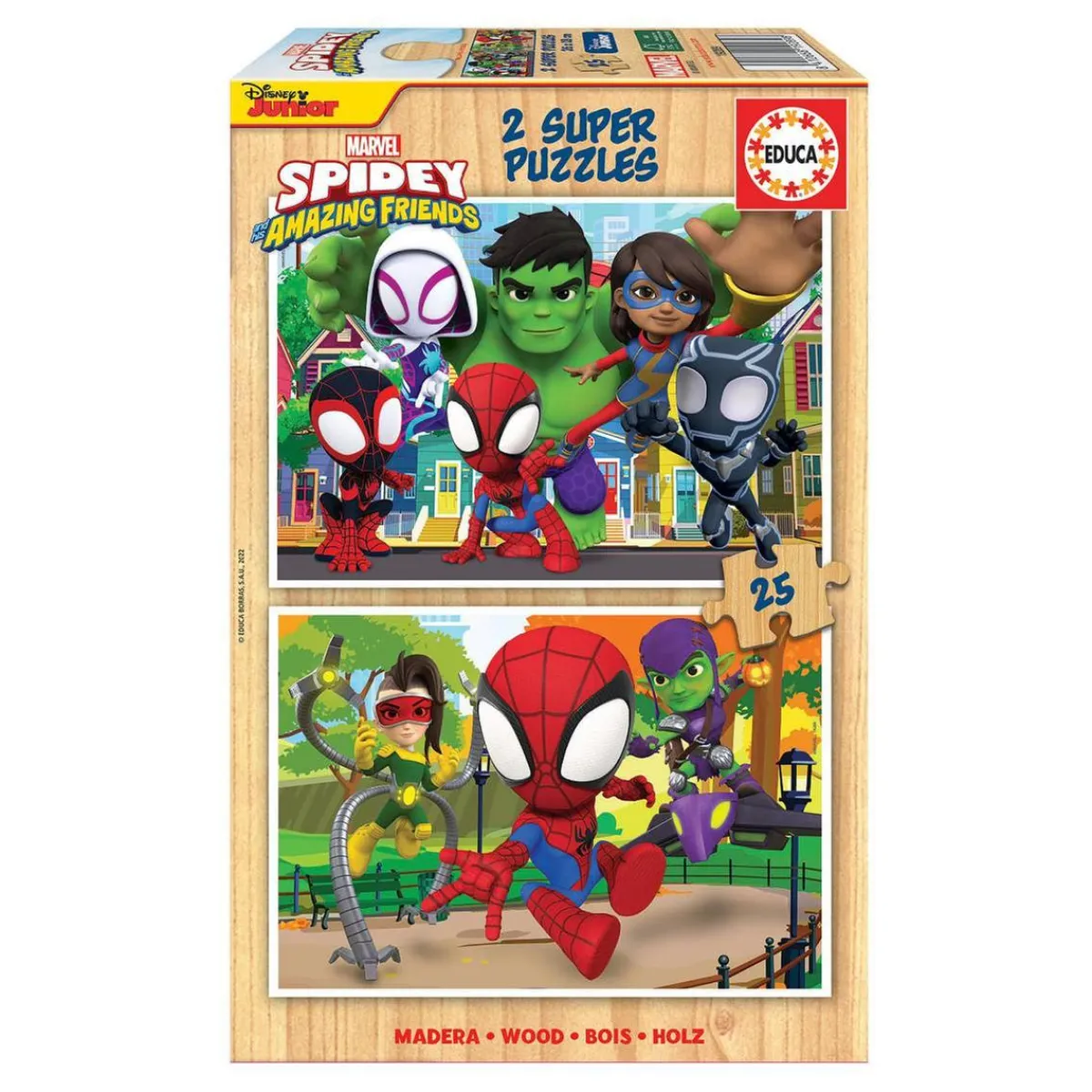 Educa Borrás - Spidey y su Superequipo - Pack puzzles de madera 2x25 piezas Juegos Y Puzzles