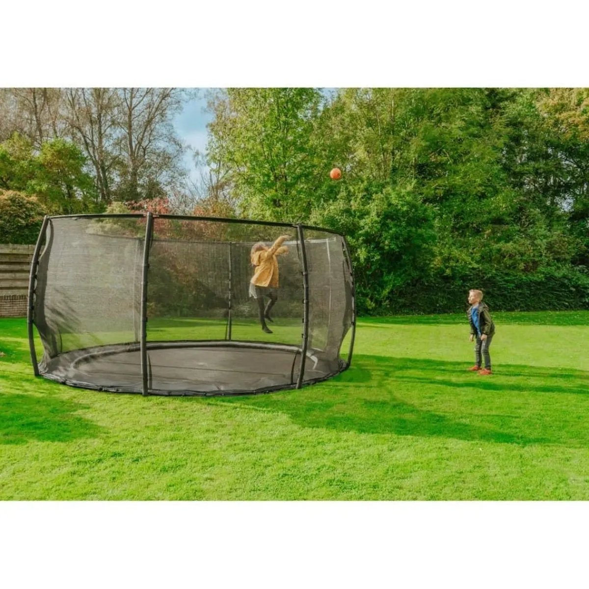 Online Exit - Cama elástica de suelo Dynamic 427 cm negro con red de seguridad Camas Elásticas