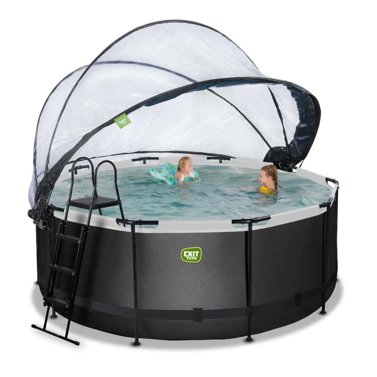Exit - Piscina Black Leather diámetro 360 x 122 cm con filtro de arena, cúpula y bomba de calor*Exit Toys Sale