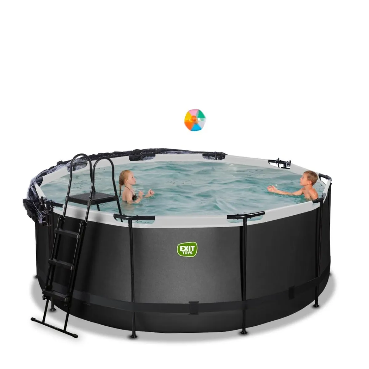Exit - Piscina Black Leather diámetro 360 x 122 cm con filtro de arena, cúpula y bomba de calor*Exit Toys Sale