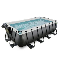 Exit - Piscina Black Leather 400 x 200 x 100 cm con filtro de arena, cúpula y bomba de calor*Exit Toys New