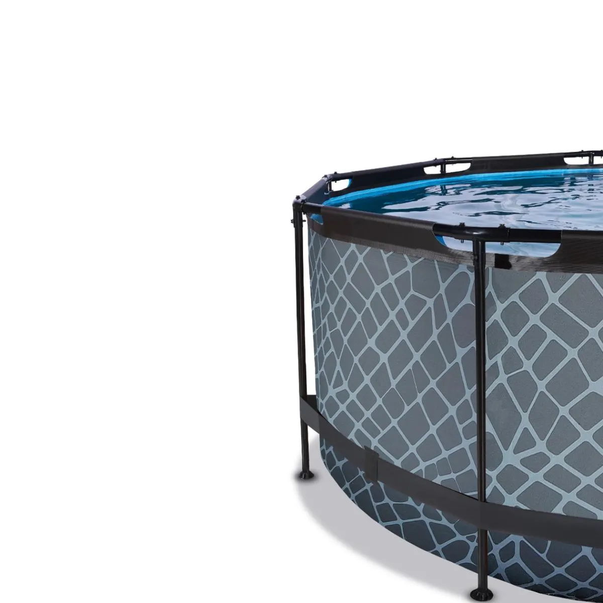 Exit - Piscina Stone efecto piedra gris diámetro 360 x 122 cm con filtro de arena, cúpula transparente y bomba de calor*Exit Toys Online