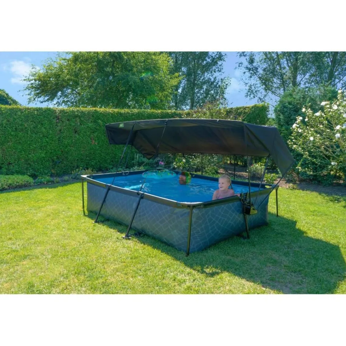 Online Exit - Piscina Stone efecto piedra gris 300 x 200 x 65 cm con filtro y toldo negro Piscinas|Juguetes De Verano