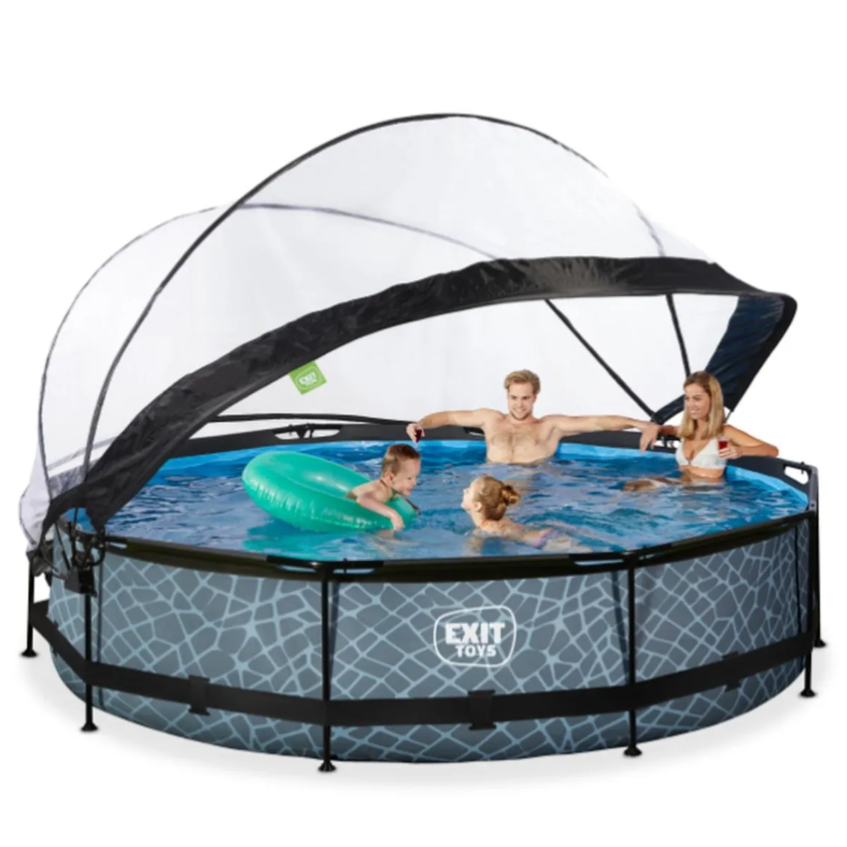 Best EXIT - Piscina Stone redonda 360 cm con cúpula y bomba de filtro Piscinas|Juguetes De Verano