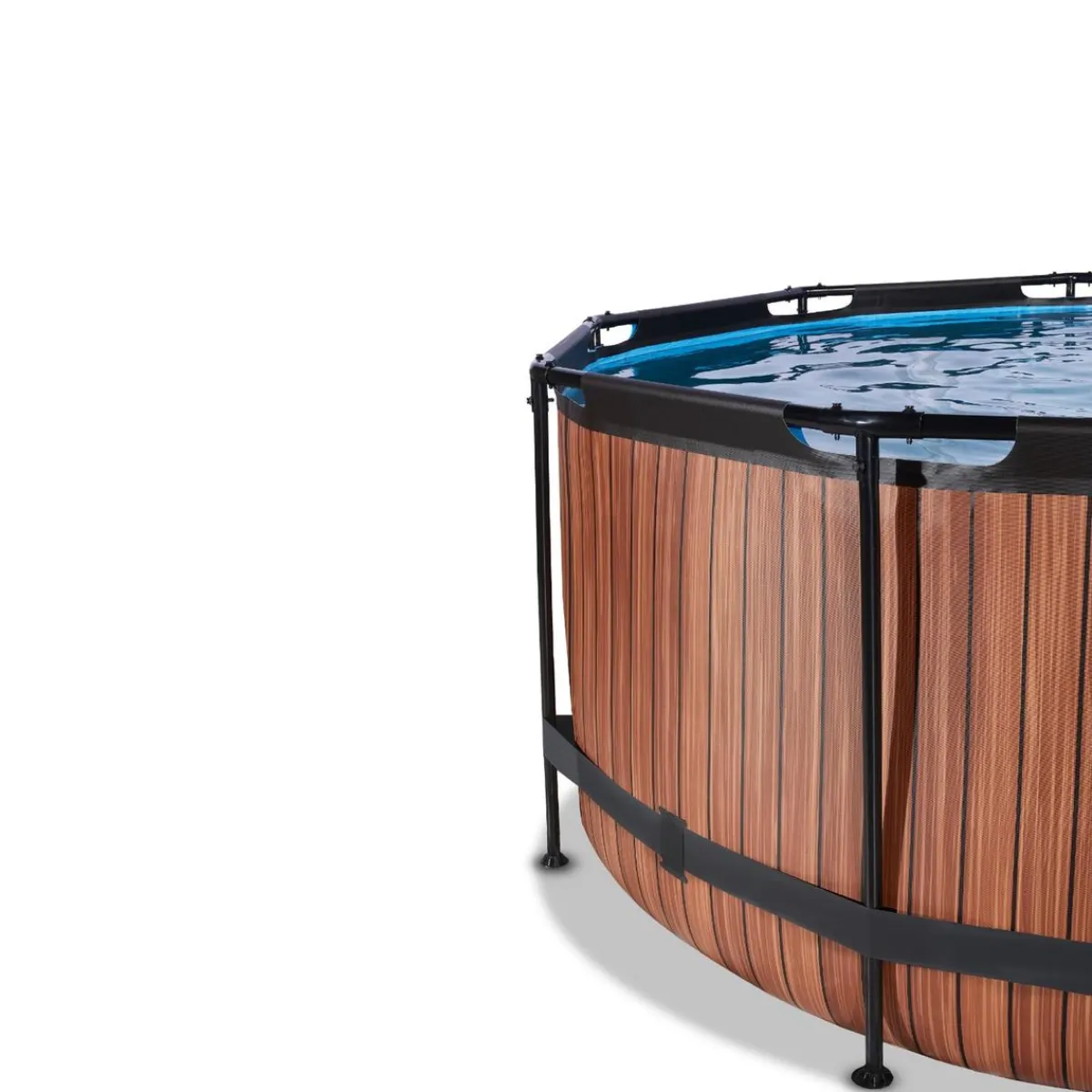 Hot Exit - Piscina Wood efecto madera marrón diámetro 360 x 122 cm con filtro de arena, cúpula transparente y bomba de calor Piscinas|Juguetes De Verano