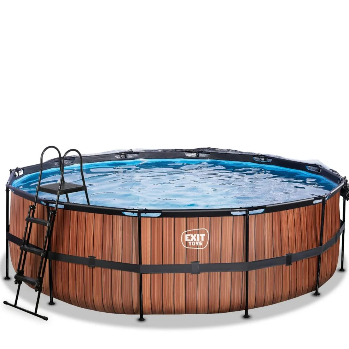 New Exit - Piscina Wood efecto madera diámetro 450 x 122 cm con filtro de arena y cúpula Piscinas|Juguetes De Verano