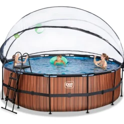 New Exit - Piscina Wood efecto madera diámetro 450 x 122 cm con filtro de arena y cúpula Piscinas|Juguetes De Verano