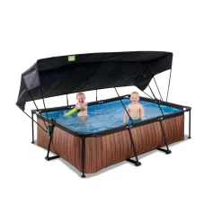Online Exit - Piscina Wood efecto madera 220 x 150 x 65 cm con filtro y toldo negro Piscinas|Juguetes De Verano