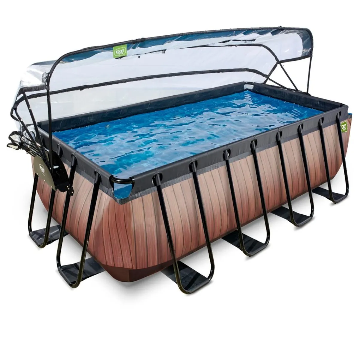 Hot Exit - Piscina Wood efecto madera 400 x 200 x 122 cm con filtro de arena, cúpula y bomba de calor Piscinas|Juguetes De Verano