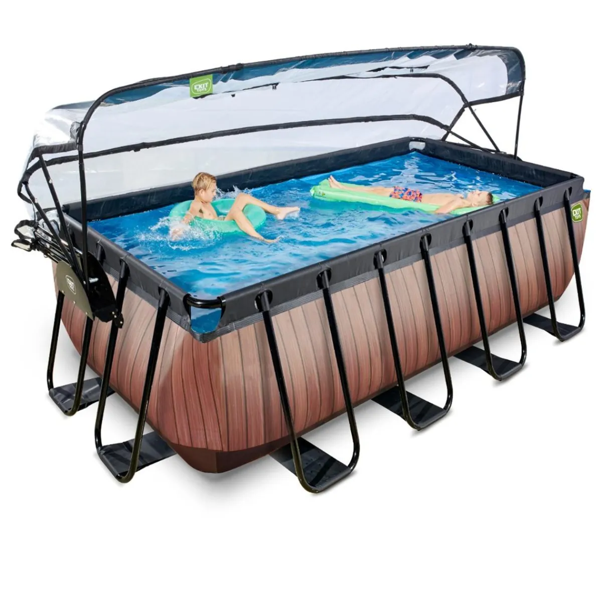 Exit - Piscina Wood efecto madera 400 x 200 x 122 cm con filtro de arena y cúpula*Exit Toys Outlet