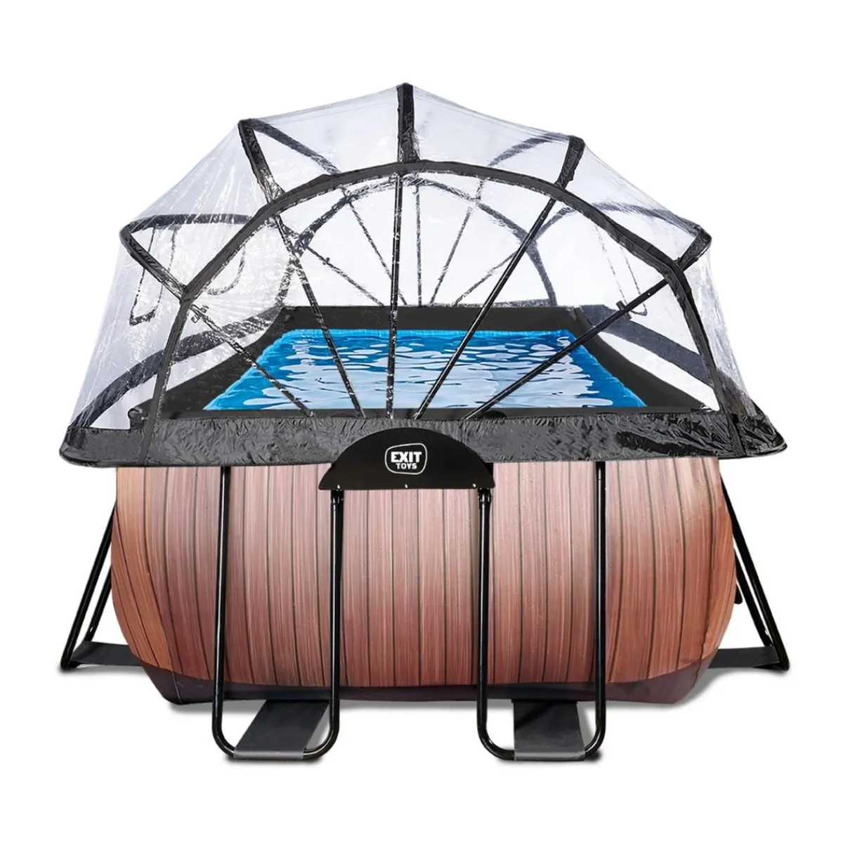 Exit - Piscina Wood efecto madera 540 x 250 x 122 cm con filtro de arena, cúpula y bomba de calor*Exit Toys Hot