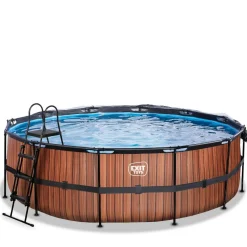 Exit - Piscina Wood efecto madera diámetro 450 x 122 cm con filtro de arena, cúpula y bomba de calor*Exit Toys Online