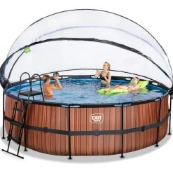Exit - Piscina Wood efecto madera diámetro 450 x 122 cm con filtro de arena, cúpula y bomba de calor*Exit Toys Online