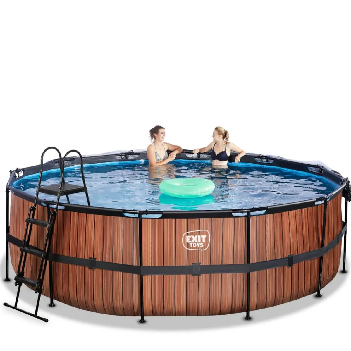 Exit - Piscina Wood efecto madera diámetro 450 x 122 cm con filtro de arena, cúpula y bomba de calor*Exit Toys Online