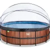 Exit - Piscina Wood efecto madera diámetro 488 x 122 cm con filtro de arena y cúpula*Exit Toys Sale