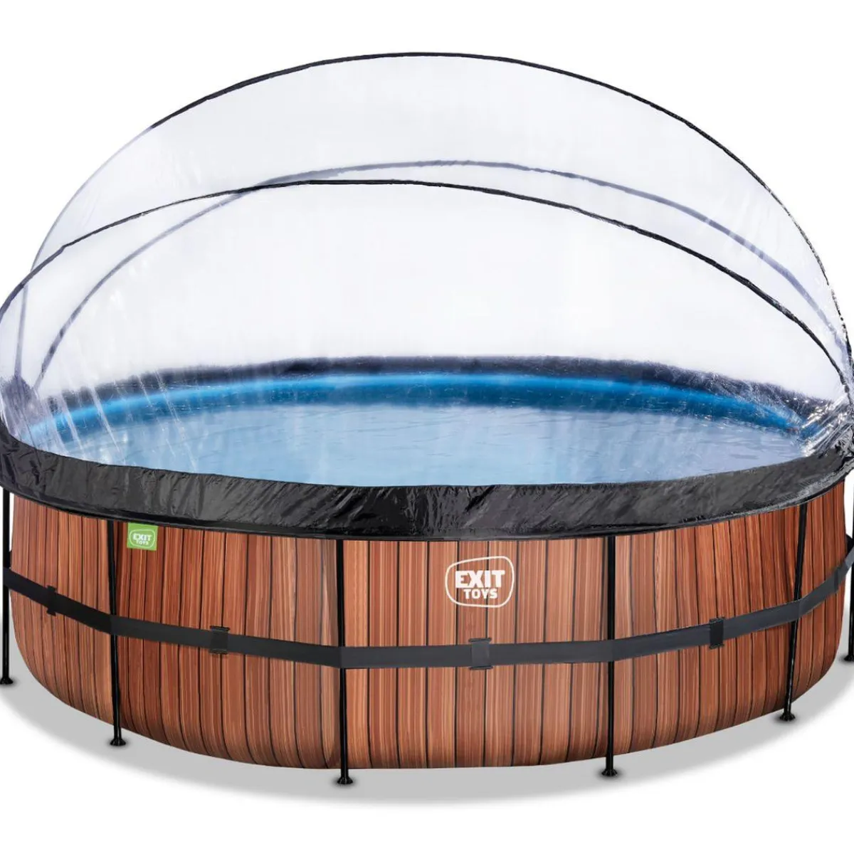 Exit - Piscina Wood efecto madera diámetro 488 x 122 cm con filtro de arena y cúpula*Exit Toys Sale
