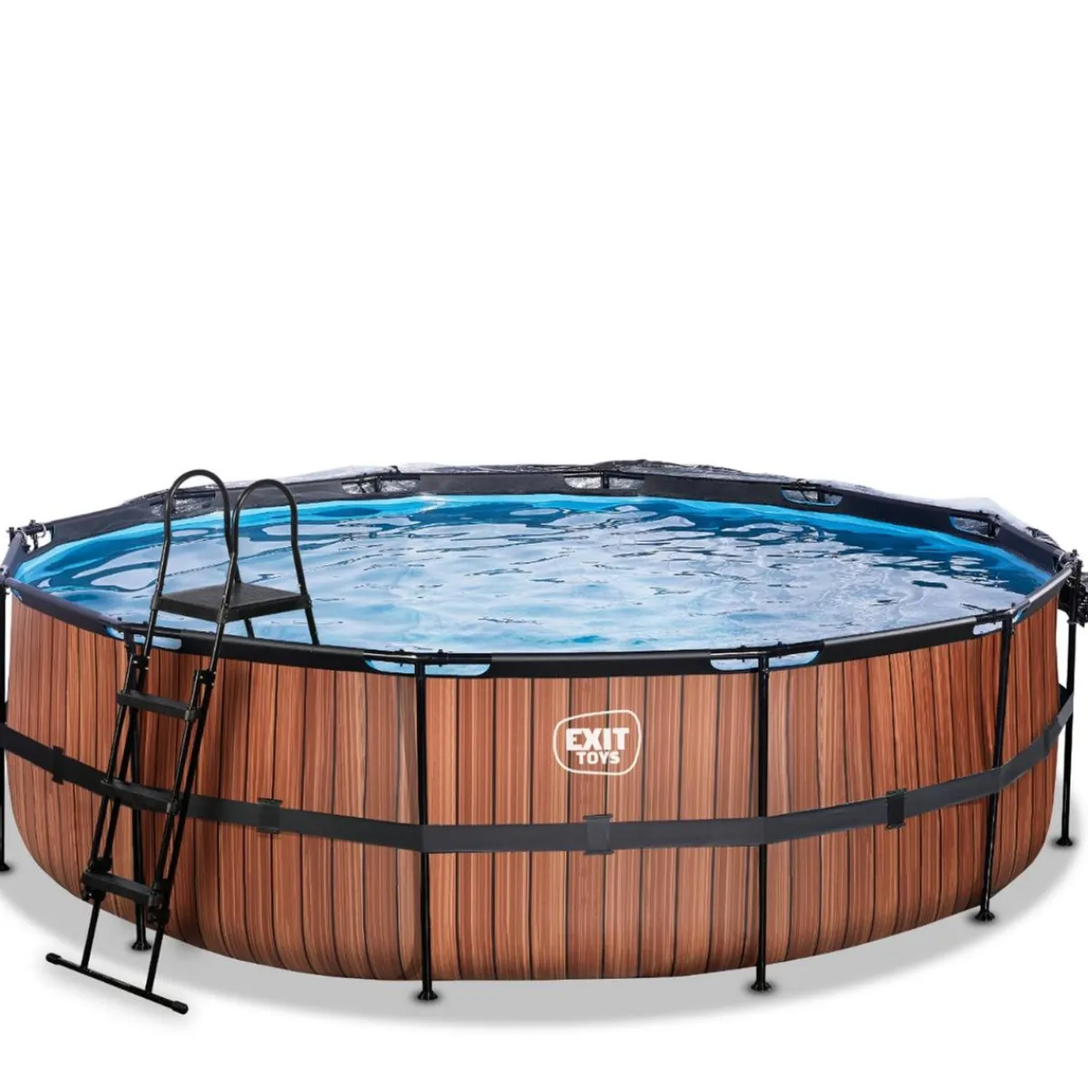 Exit - Piscina Wood efecto madera diámetro 488 x 122 cm con filtro de arena y cúpula*Exit Toys Sale