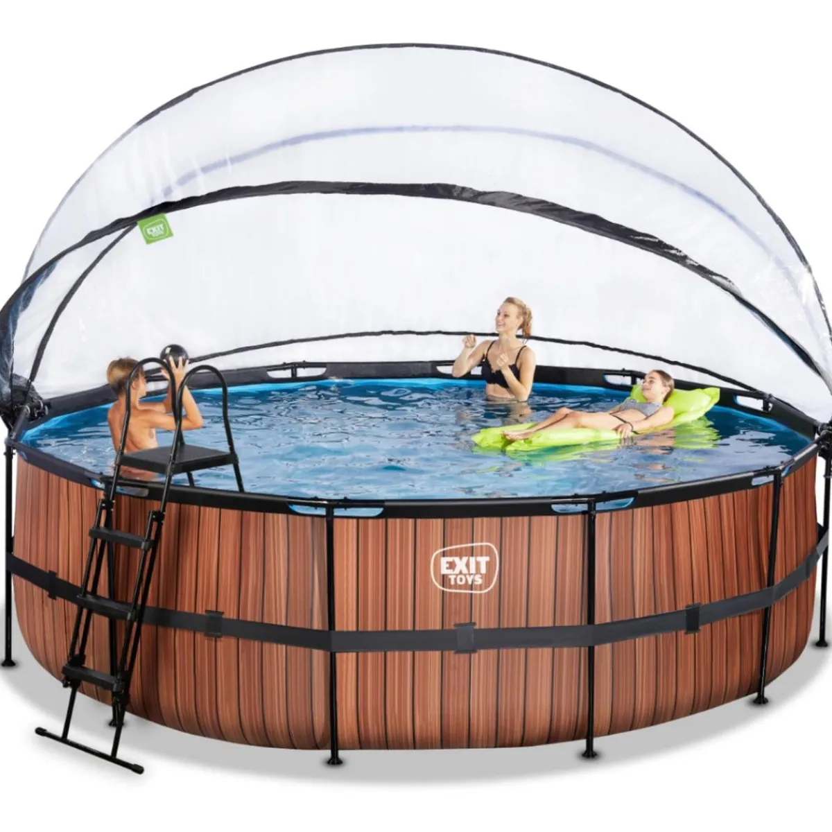 Exit - Piscina Wood efecto madera diámetro 488 x 122 cm con filtro de arena y cúpula*Exit Toys Sale