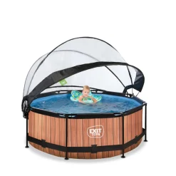 EXIT - Piscina Wood redonda 244 cm con cúpula y bomba de filtro*Exit Toys Hot