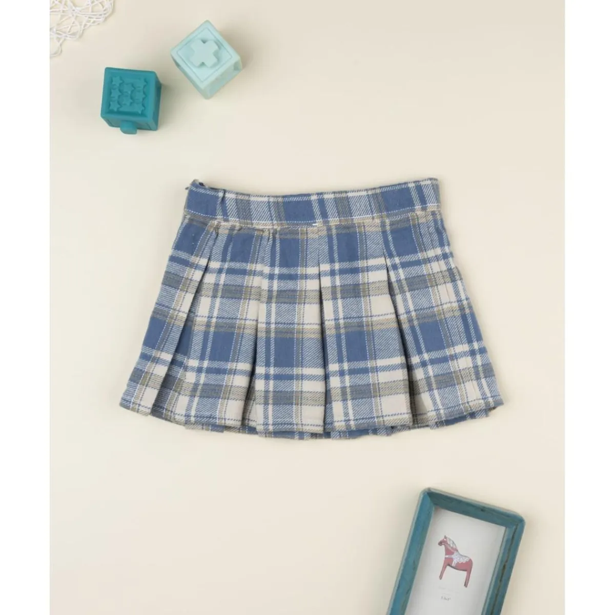 Falda plisada tartán azul y beige para niña*Prenatal Hot