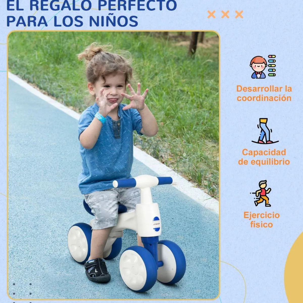 - Bicicleta sin pedales blanco-azul*Homcom Outlet