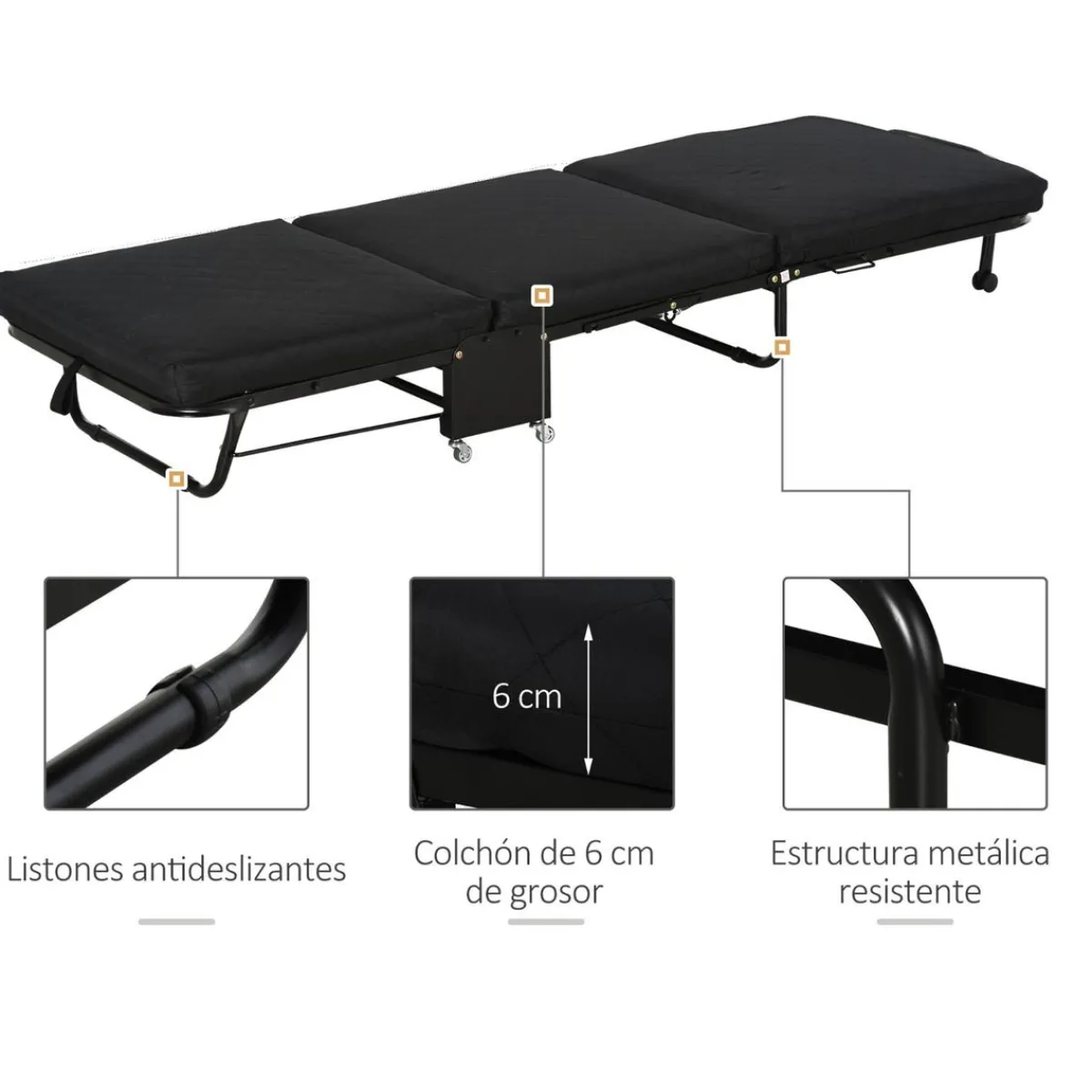 - Cama plegable con cabecera ajustable Negro Estilo De Vida